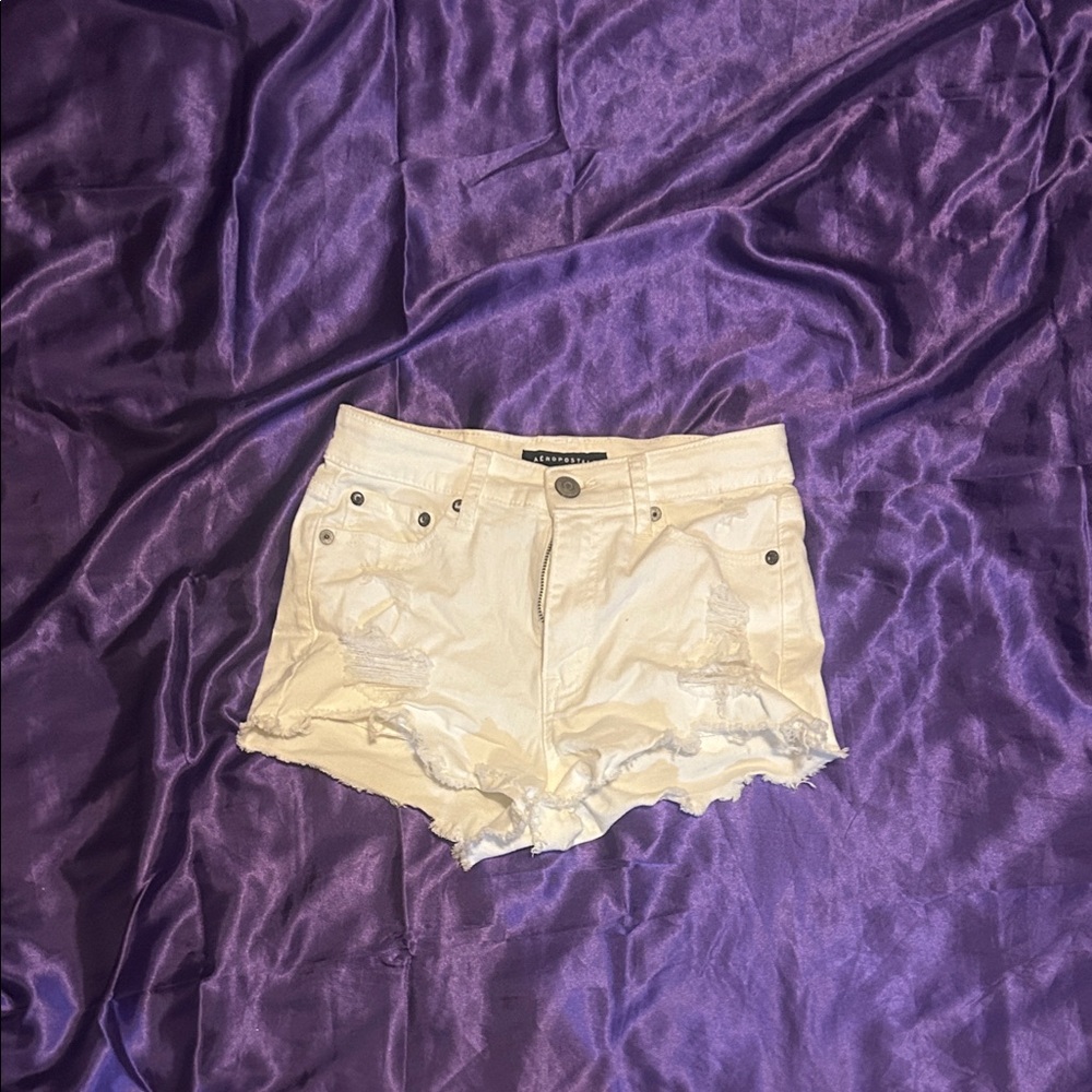 Aeropostale White Distressed Denim Shorts